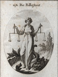 Allegory of Equity Holding Two Scales at the Same Height. Her Attribute is the Horn of Abundance to Show That She Rewards with Goodness After Having Rightly Cleared. Engraving in 
