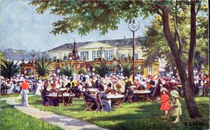 Postcard depicting the terrace of the Meierei-Tivoli cafe, Schonbrunn Quarter, Vienna