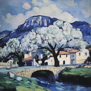 Blossoming Village Landscape by Avanesova Elena
