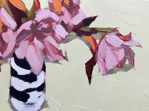 Pink Flowers Striped Vase