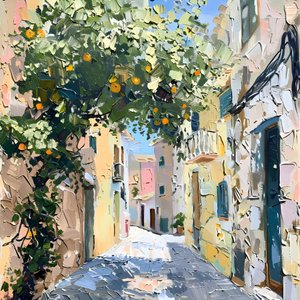 Sunny Orange Tree Street by Avanesova Elena