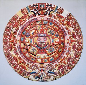 Pre-Columbian Civilization: The Aztec Calendar (Stone of the Sun): Disc Representing the Aztec Calendar and Cosmogony (Tonalpohualli) by Aztec Aztec
