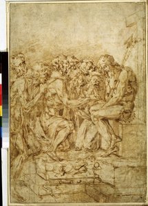 Christ with Symbols of Passions Attended by Seven Figures