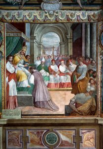 Celestine III consecrating first bishop of Viterbo in 1192, detail of frescoes by Baldassare Croce