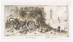 Still Life in a Park with a Fountain, a Dog and a Parrot by Baldassare Farina
