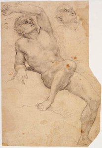Seated Male Model Chained to a Rock and a Study for His Head by Baldassare Franceschini