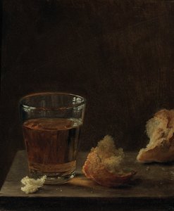 A Glass of Beer and a Bread Roll on a Table by Balthasar Denner