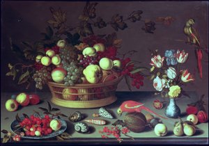 A Basket of Grapes and other Fruit by Balthasar van der Ast