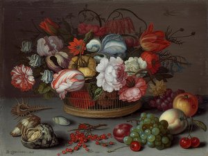 Basket with Flowers by Balthasar van der Ast