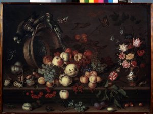Still Life with Fruits, Flowers and Parrots (also called Still Life with Fruits, Shells and Insects) by Balthasar van der Ast
