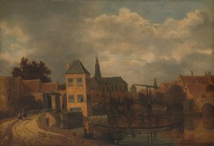 View of the Town of Haarlem, taken from the Spaarne River, showing the Eendjespoort by Balthasar van der Veen