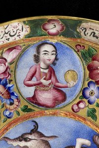 Lidded Bowl, Saucer and Spoon with Astrological Decoration (early 19th century) by Baqir