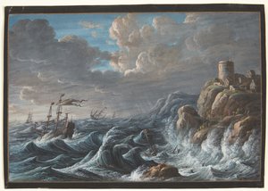 Seascape with a Rocky Coast and Ships in Distress by Barbara Dietzsch