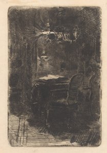 Interior with Mirror and Table with Open Book
