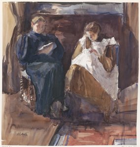 Reading Lady and Embroidering Girl, Seen from the Front, in the House at Riouwstraat 6, The Hague
