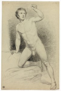 Academic Male Nude Leaning on Platform by Barend Cornelis Koekkoek