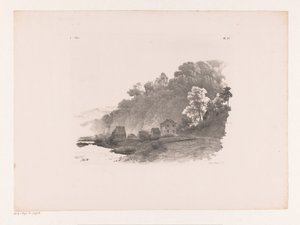 Hilly Landscape with River, Country Road, and Houses