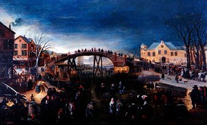A Winter Landscape with Figures Skating and Playing by Barent (follower of) Avercamp