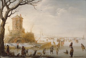 A Winter Scene with Figures on the Ice