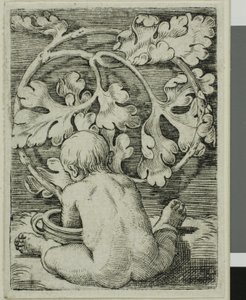 Naked Child, Seen From Back Seated in Front of a Vessel by Barthel Beham