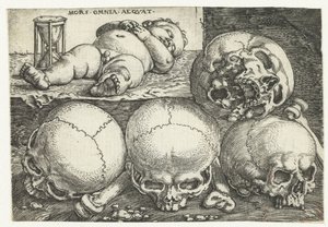 Sleeping Child with Hourglass and Four Skulls (Mors Omnia Aeqvat)