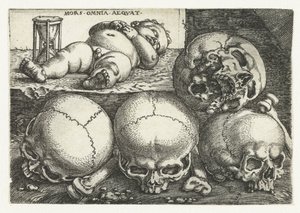 Sleeping Child with Hourglass and Four Skulls by Barthel Beham