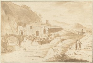 Hilly Landscape with a Chapel by a Bridge by Bartholomeus Appelman