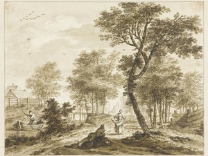 Landscape with Figures and a Man in a Punt on the Left by Bartholomeus Barbiers