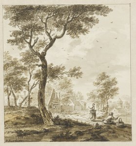 Landscape with Figures and a Fisherman on the Right by Bartholomeus Barbiers