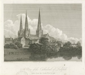 Lichfield Cathedral - South West View (engraving) by Bartholomew Howlett