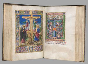 Missale: Fol. 185v: Crucifixion with borders full page by Bartolomeo Caporali