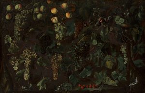 Grape Vines and Fruit, with Three Wagtails by Bartolomeo Cavarozzi