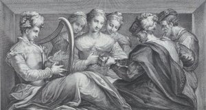 A Group of Elegantly Dressed People Playing the Harp and a Guitar, 1740-68
