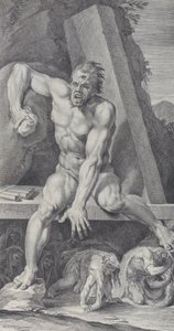 Plate 7: The Blinded Polyphemus, Guarding the Entrance of His Cavern, with Ulysses and His Men by Bartolomeo Crivellari