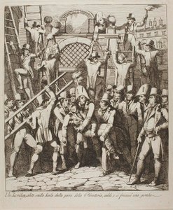 A Blasphemer Breaks his Leg while Climbing Over the Walls for the Vatican 6 July 1809 by Bartolomeo Pinelli