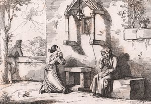A Daughter Praying to the Madonna for Her Sick Mother, etching by Bartolomeo Pinelli