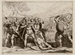 Battle between Romans and Gauls after Marcus Valerius Corvus killed a giant Gaul in single combat, 349 BC by Bartolomeo Pinelli