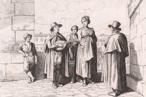 Blind Man Singing and Playing, etching by Bartolomeo Pinelli