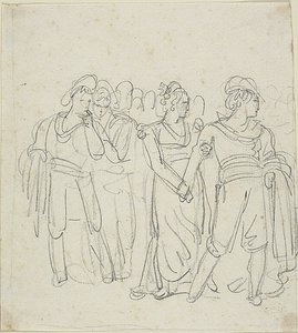 Brigand Chief Held Back By a Woman; Sketch of Two Figures in a Landscape by Bartolomeo Pinelli