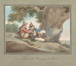 Brigands Resting in the Campagna, Illustration for Roman Costumes and Customs by Bartolomeo Pinelli