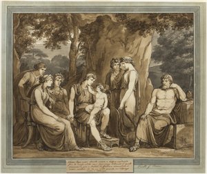Calypso Watches Telemachus with Cupid on His Knee, While Mentor Watches in Anger, from The Adventures of Telemachus, Book 7 by Bartolomeo Pinelli