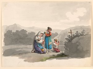 Woman with a Baby Praying Before the Cross Marking the Place Where Her Husband was Killed, 1807–08 by Bartolomeo Pinelli
