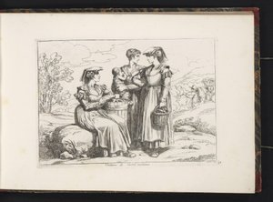 Three Women and a Child from Castel Madama (title on object: Costumes of Castel Madama) (series title: Costume Prints with Figures from Rome and Surroundings) (series title: New Collection of Fifty Costumes from the Surroundings of Rome) by Bartolomeo Pinelli