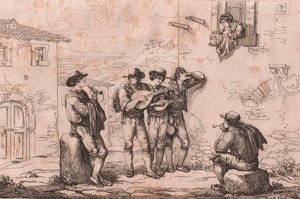 Serenade in Rome, etching by Bartolomeo Pinelli by Bartolomeo Pinelli