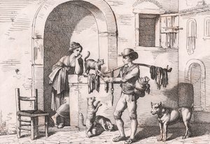 The Carnacciaro, Street Vendor of Cat Meat, Etching by Bartolomeo Pinelli
