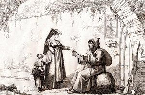 Woman from Frascati and a Hermit, Etching by Bartolomeo Pinelli by Bartolomeo Pinelli