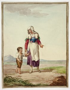 Woman in Native Costume with Boy on Road by Bartolomeo Pinelli