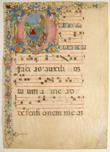 Manuscript Leaf with Entry into Jerusalem on Palm Sunday in an Initial D by Bartolomeo di Domenico di Guido