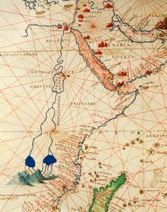 The Indian Ocean and part of Asia and Africa: the course of the Nile river, from Atlas of the World in thirty-three Maps by Battista Agnese