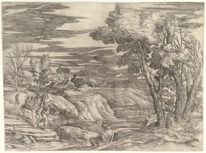 Landscape with a Horseman and His Groom by Battista Franco Veneziano